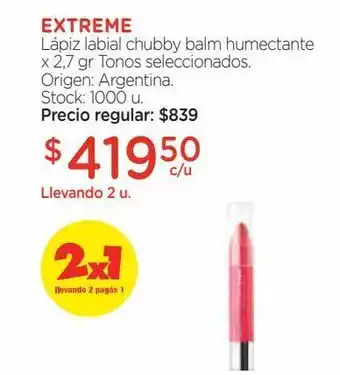 Farmacity Extreme lápiz labial chubby balm humectante x 2,7 gr tonos seleccionados. oferta