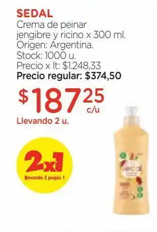 Farmacity Sedal crema de peinar jengibre y ricino x 300 ml. oferta