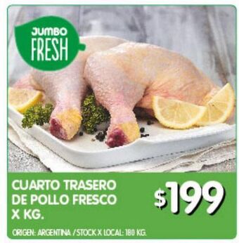Jumbo Cuarto trasero de pollo fresco kg oferta