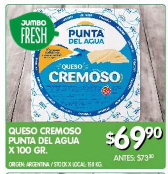 Jumbo Queso cremoso punta del agua 100g oferta