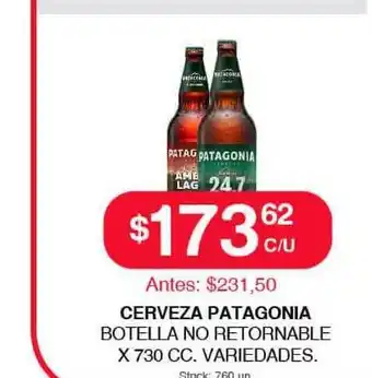 Supermercados Tadicor Cerveza Patogonia Botella No Retornable x 730cc oferta