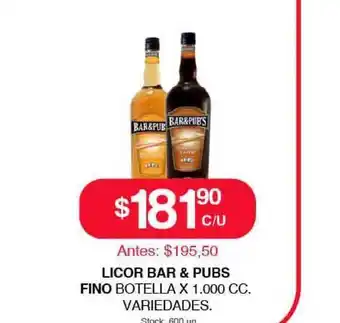 Supermercados Tadicor Licor Bar & Pubs Fino Botella X 1.000cc. oferta
