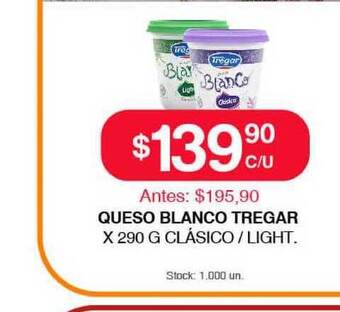 Supermercados Tadicor Queso Blanco Tregar X 290g Clásico - Light. oferta