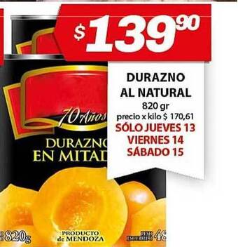 Almacor Durazno Al Natural 820gr oferta