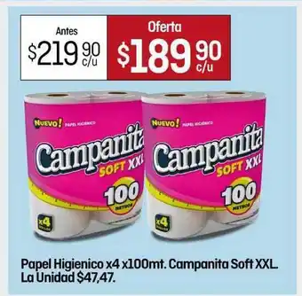 Papel Higienico X4 X100mt. Campanita Soft Xxl.