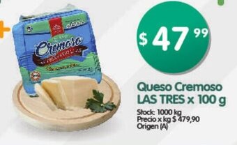 Supermercados Buenos Días Queso Cremoso Las Tres x 100 g oferta