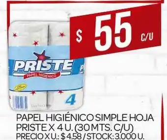 Supermercados DIA Priste Papel Higiénico Simple Hoja x 4u oferta