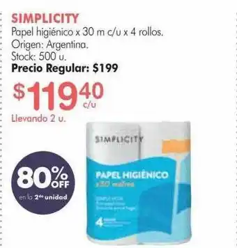 Simplicity Simplicity Papel Higiénico 80% Off En La 2da Unidad oferta