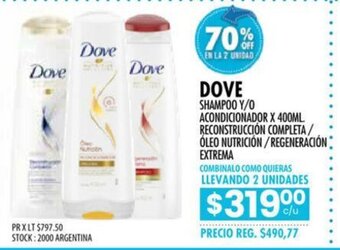 Pigmento Dove Shampoo y/o Acondicionador x 400ml oferta
