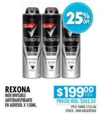 Pigmento Rexona Men Invisible Antitranspirante En Aerosol x 150ml oferta