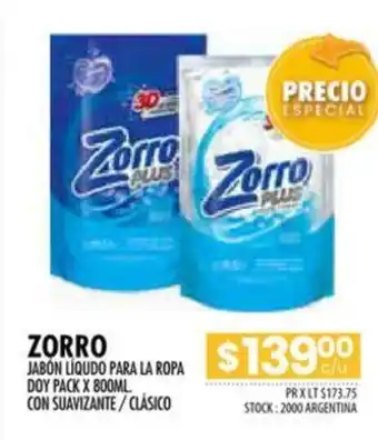 Pigmento Zorro Jabón liquido Para la ropa Doy pack x 800ml oferta