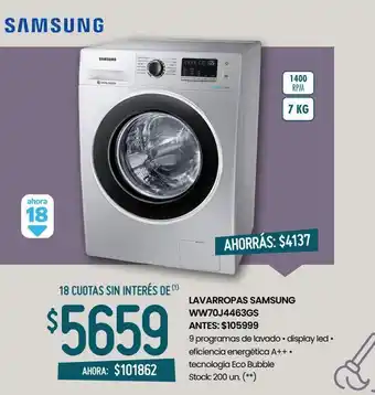 Lavarropas samsung ww70j4463gs