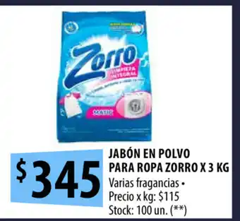 Punto Mayorista Zorro Jabón En Polvo para Ropa x 3kg oferta