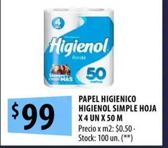 Punto Mayorista Higienol Simple Hoja Papel Higienico x 4un x 50m oferta