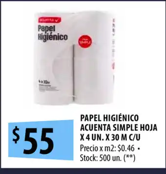 Punto Mayorista Acuenta Simple Hoja Papel Higiénico x 4un x 30m c/u oferta