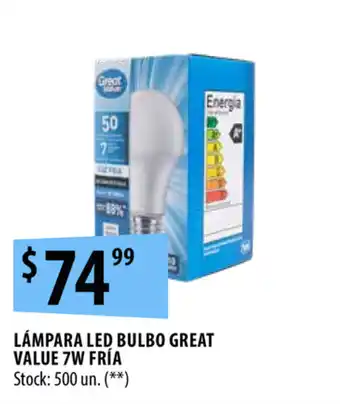 Punto Mayorista Great Value Lámpara Led Bulbo 7W Fría oferta