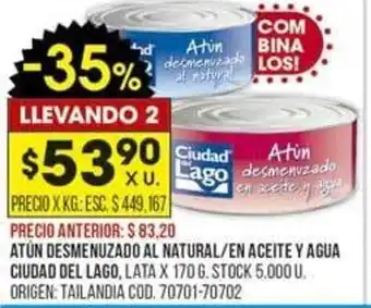 Coto Cuidad del Lago Atún Desmenuzado Al Natural/En Aceite y Agua oferta