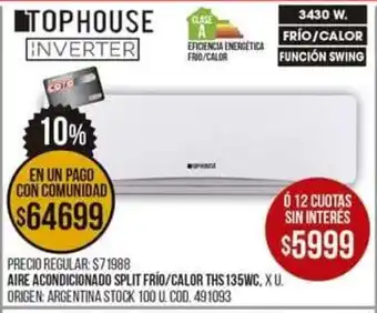 Coto Top House Aire Acondicionado Split Frío/Calor THS125WC oferta