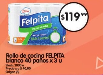 Supermercados Buenos Días Felpita Rollo de Cocina Blanco 40 Paños x 3 u oferta