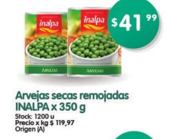 Supermercados Buenos Días Inalpa Arvejas Secas Remojadas x 350 g oferta