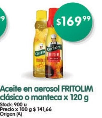 Fritolim Aceite En Aerosol Clásico o Manteca x 120 g