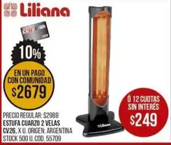 Coto Liliana Estufa Cuarzo 2 Velas CV26 oferta