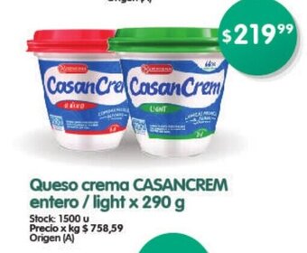 Supermercados Buenos Días Casancrem Queso Crema Entero / Light x 290 g oferta