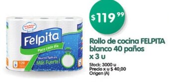 Supermercados Buenos Días Felpita Rollo de Cocina Blanco 40 Paños x 3 u oferta