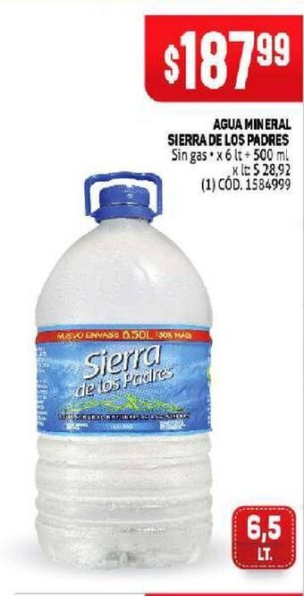 Makro Agua mineral sierra de los padres 6lt oferta