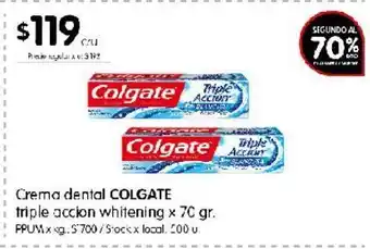 Disco Crema dental colgate triple acción whitening 70g oferta