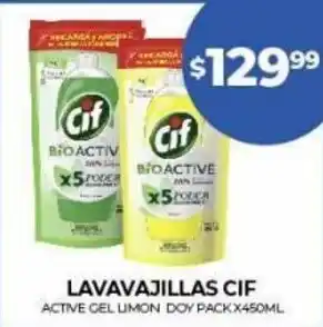 Supermercados Tadicor Lavavajillas CIF Active Gel Limon Doy Pack x 450 ml oferta