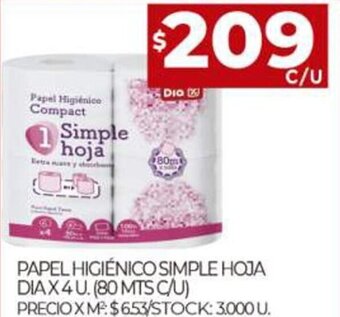 Supermercados DIA Papel Higiénico Simple Hoja Dia x 4 U. oferta