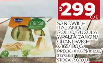 Supermercados DIA Sandwich Italiano/ Pollo, Rucula y Palta Cañon/ Grandwich x 165/190 g oferta