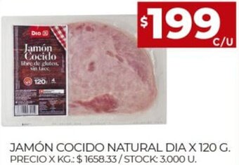 Supermercados DIA Jamón Cocido Natural Dia x 120 g. oferta