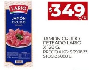 Supermercados DIA Jamón Crudo Feteado Lario x 120 g. oferta