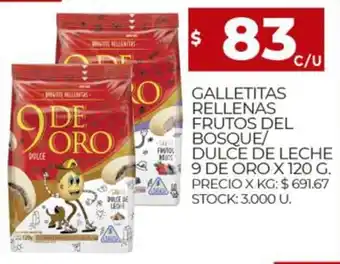 Supermercados DIA 9 De Oro Galletitas Rellenas Frutos Del Bosqur /Dulce de leche x 120g oferta