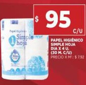 Supermercados DIA Papel Higiénico Simple hoja dia x 4u oferta