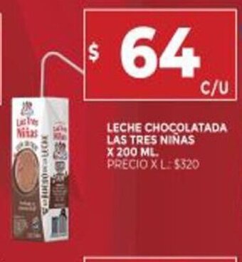 Supermercados DIA Leche Chocolatada Las Tres Niñas x 200ml oferta