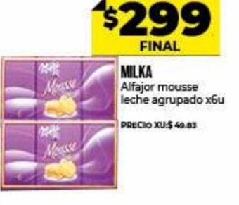 Supermayorista Vital Milka Alfajor mousse leche agrupado x 6u oferta