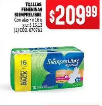 Makro Toallas femeninas siempre libre 16u oferta
