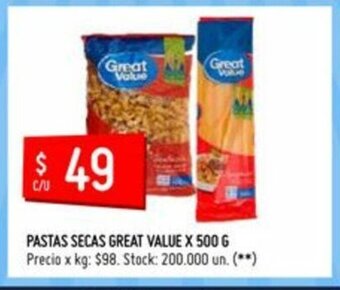 Changomas Great Value Pastas Secas x 500g oferta