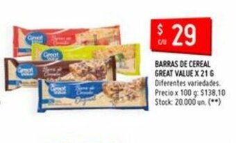 Changomas Great Value Barras de Cereal x 21g oferta