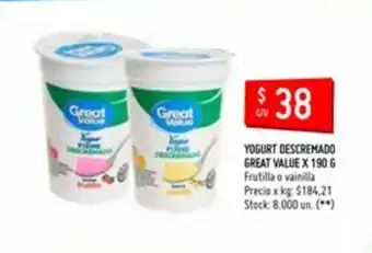 Changomas Great Value Yogurt Descremado x 190g oferta