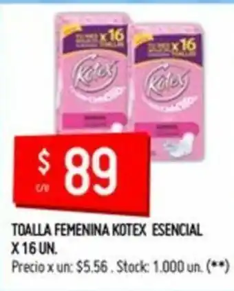 Changomas Kotex Esencial Toalla Femenina x 16un oferta