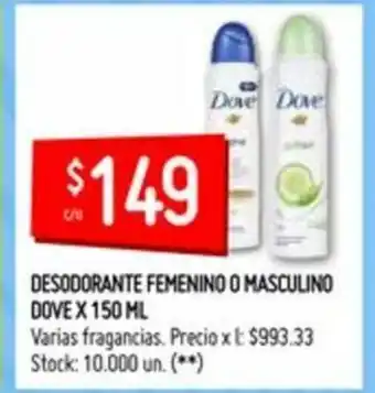 Changomas Dove Desodorante Femenino o Masculino x 150ml oferta