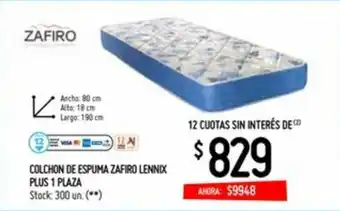 Changomas Zafiro Colchon de Espuma Zafiro Lennix Plus 1 Plaza oferta