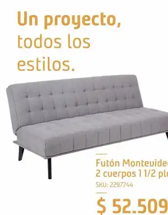 Futón montevideo 2 cuerpos 1 1/2 plaza gris