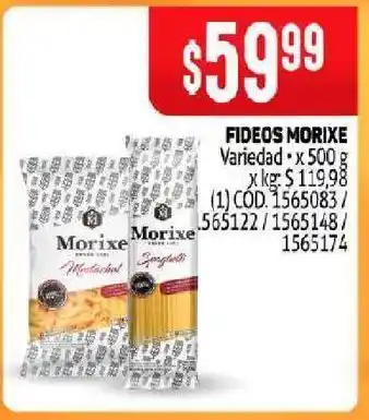 Makro Fideos morixe 500g oferta