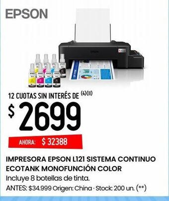 Changomas Impresora epson l121 sistema continuo ecotank monofunción color oferta
