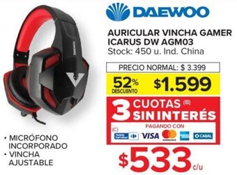 Carrefour Daewoo Auricular Vincha Gamer Icarus DW AGM03 oferta